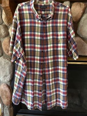 Lands' End Men's Traditional Fit Short Sleeve Madras Essential Shirt, Size XXL